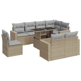 9 Piece Garden Sofa Set with Cushions Beige Poly Rattan - Front View