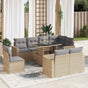9 Piece Garden Sofa Set with Cushions Beige Poly Rattan