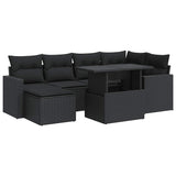 7 Piece Garden Sofa Set with Cushions Black Poly Rattan - Front View
