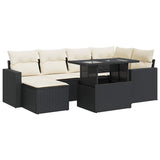 7 Piece Garden Sofa Set with Cushions Black Poly Rattan - Front View