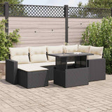 7 Piece Garden Sofa Set with Cushions Black Poly Rattan