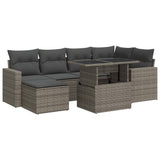 7 Piece Garden Sofa Set with Cushions Grey Poly Rattan - Front View
