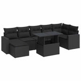 8 Piece Garden Sofa Set with Cushions Black Poly Rattan - Front View