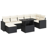 8 Piece Garden Sofa Set with Cushions Black Poly Rattan - Front View