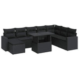 9 Piece Garden Sofa Set with Cushions Black Poly Rattan - Front View