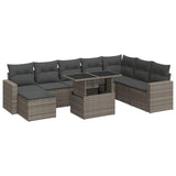 9 Piece Garden Sofa Set with Cushions Grey Poly Rattan - Front View