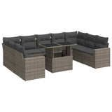 10 Piece Garden Sofa Set with Cushions Grey Poly Rattan - Front View