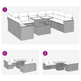 10 Piece Garden Sofa Set with Cushions Grey Poly Rattan - Extra Image