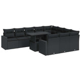11 Piece Garden Sofa Set with Cushions Black Poly Rattan - Front View