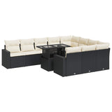 11 Piece Garden Sofa Set with Cushions Black Poly Rattan - Front View