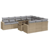 11 Piece Garden Sofa Set with Cushions Beige Poly Rattan - Front View