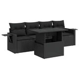 5 Piece Garden Sofa Set with Cushions Black Poly Rattan - Front View