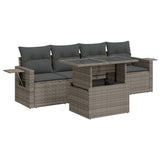 5 Piece Garden Sofa Set with Cushions Grey Poly Rattan - Front View