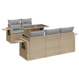6 Piece Garden Sofa Set with Cushions Beige Poly Rattan - Front View
