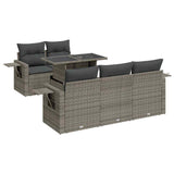 6 Piece Garden Sofa Set with Cushions Grey Poly Rattan - Front View