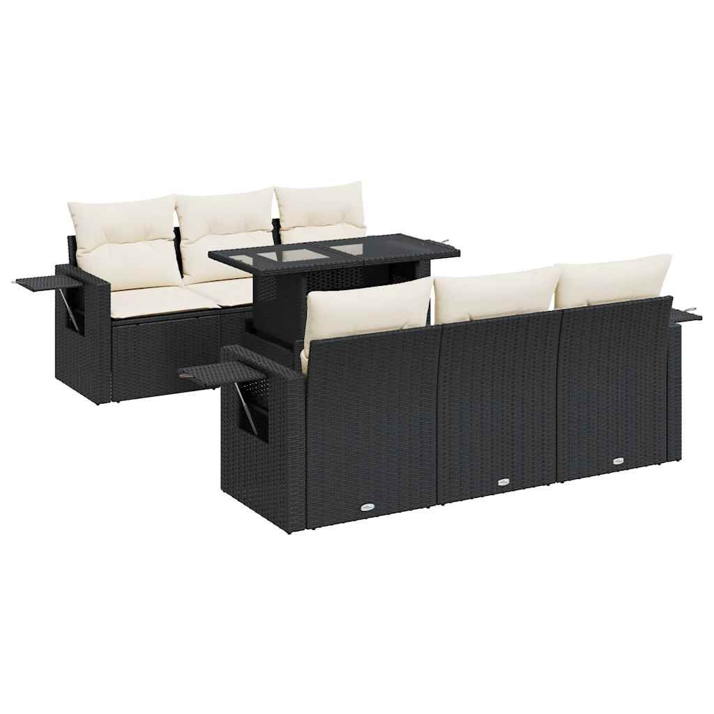 7 Piece Garden Sofa Set with Cushions Black Poly Rattan