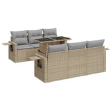 7 Piece Garden Sofa Set with Cushions Beige Poly Rattan - Front View