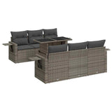 7 Piece Garden Sofa Set with Cushions Grey Poly Rattan - Front View