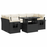 7 Piece Garden Sofa Set with Cushions Black Poly Rattan - Front View