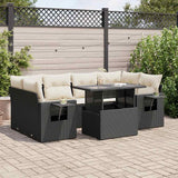 7 Piece Garden Sofa Set with Cushions Black Poly Rattan