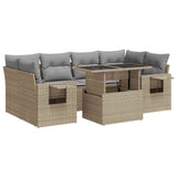 7 Piece Garden Sofa Set with Cushions Beige Poly Rattan - Front View