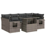 7 Piece Garden Sofa Set with Cushions Grey Poly Rattan