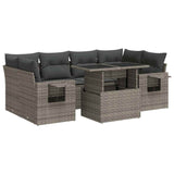 7 Piece Garden Sofa Set with Cushions Grey Poly Rattan - Front View