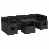 8 Piece Garden Sofa Set with Cushions Black Poly Rattan - Front View