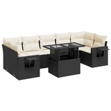 8 Piece Garden Sofa Set with Cushions Black Poly Rattan - Front View