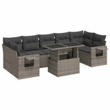 8 Piece Garden Sofa Set with Cushions Grey Poly Rattan - Front View
