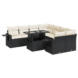 9 Piece Garden Sofa Set with Cushions Black Poly Rattan - Front View