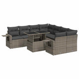 9 Piece Garden Sofa Set with Cushions Grey Poly Rattan - Front View
