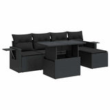 6 Piece Garden Sofa Set with Cushions Black Poly Rattan - Front View
