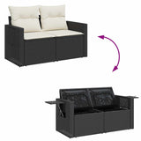 6 Piece Garden Sofa Set with Cushions Black Poly Rattan - Low Angle