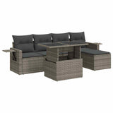 6 Piece Garden Sofa Set with Cushions Grey Poly Rattan - Front View