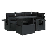 5 Piece Garden Sofa Set with Cushions Black Poly Rattan - Front View