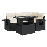 5 Piece Garden Sofa Set with Cushions Black Poly Rattan - Front View