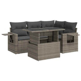 5 Piece Garden Sofa Set with Cushions Grey Poly Rattan - Front View