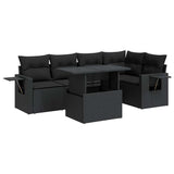 6 Piece Garden Sofa Set with Cushions Black Poly Rattan - Front View