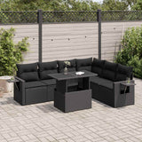 7 Piece Garden Sofa Set with Cushions Black Poly Rattan
