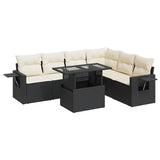 7 Piece Garden Sofa Set with Cushions Black Poly Rattan - Front View