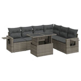 7 Piece Garden Sofa Set with Cushions Grey Poly Rattan - Front View