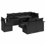 9 Piece Garden Sofa Set with Cushions Black Poly Rattan - Front View