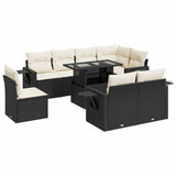 9 Piece Garden Sofa Set with Cushions Black Poly Rattan - Front View
