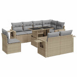 9 Piece Garden Sofa Set with Cushions Beige Poly Rattan - Front View