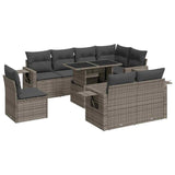 9 Piece Garden Sofa Set with Cushions Grey Poly Rattan - Front View