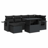 7 Piece Garden Sofa Set with Cushions Black Poly Rattan - Front View