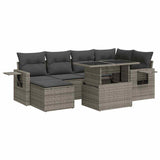 7 Piece Garden Sofa Set with Cushions Grey Poly Rattan - Front View