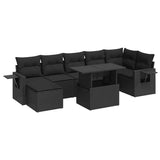 8 Piece Garden Sofa Set with Cushions Black Poly Rattan - Front View