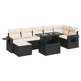 8 Piece Garden Sofa Set with Cushions Black Poly Rattan - Front View